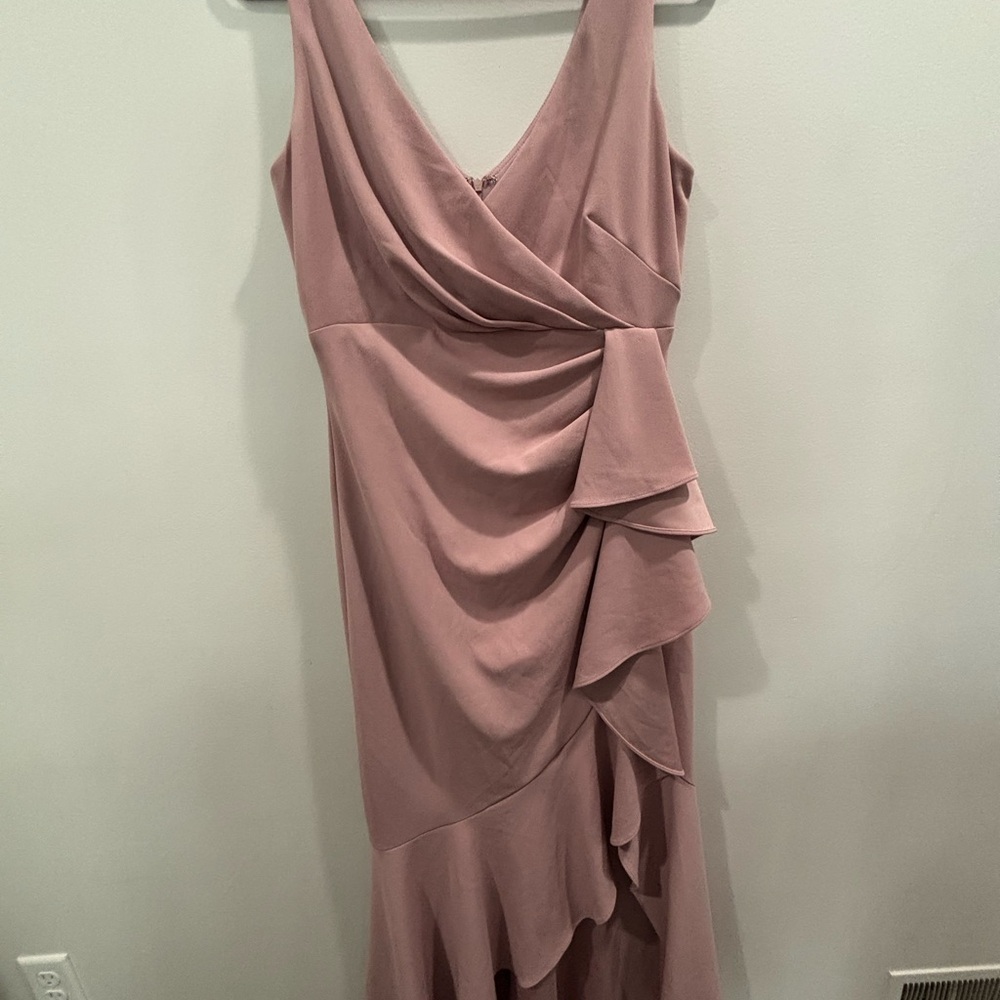 Betsy & Adam Mauve Pink Asymmetrical Ruffle Dress